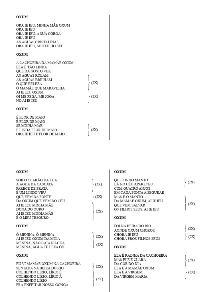 Umbanda Pontos Letras De Pontos De Oxum Pdf