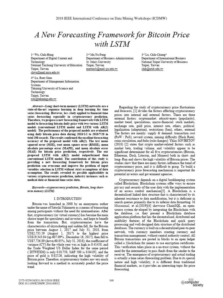 A New Forecasting Framework For Bitcoin Price | PDF