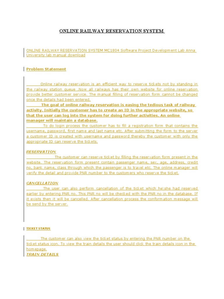 Online Railway Reservation System Guide | PDF | User (Computing) | Login
