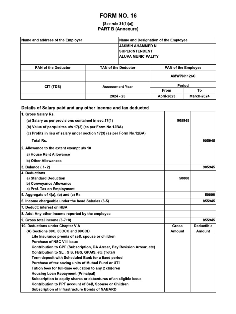 For X Form 16