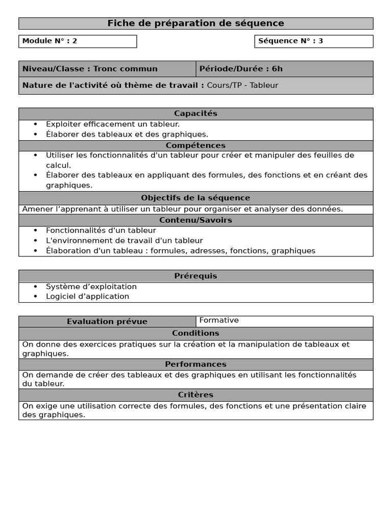 Fiche De Préparation De Séquence 3 Pdf