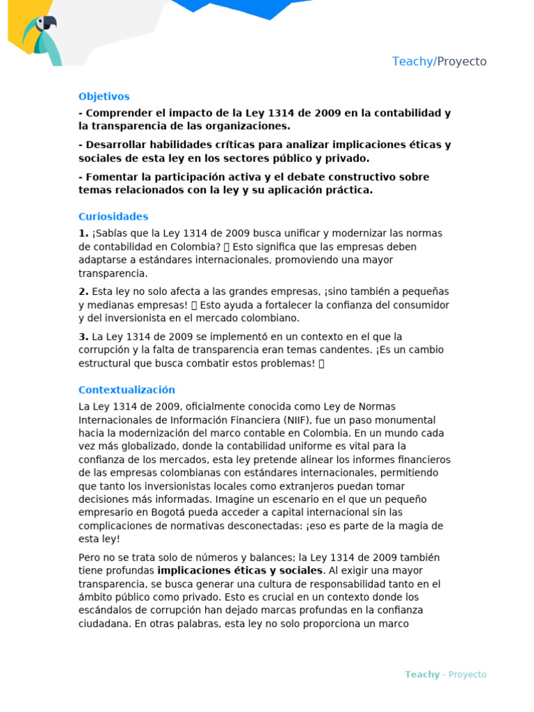 Debate Sobre Las Implicaciones de La Ley 1314 | PDF