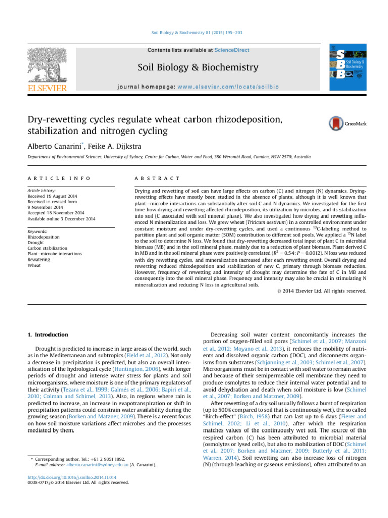 Dry-Rewetting Cycles Regulate Wheat Carbon Rhizodeposition ...