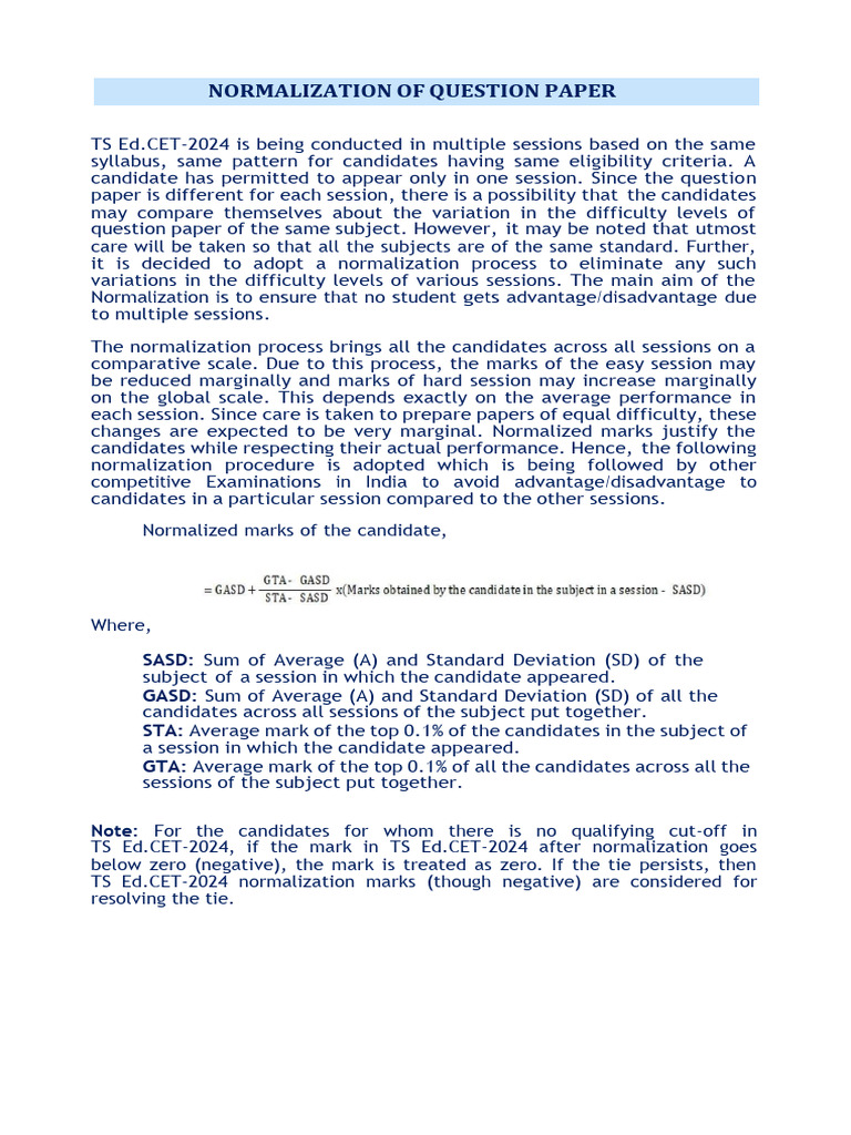 TS Ed.CET-2024 Normalization Process | PDF | Career & Growth