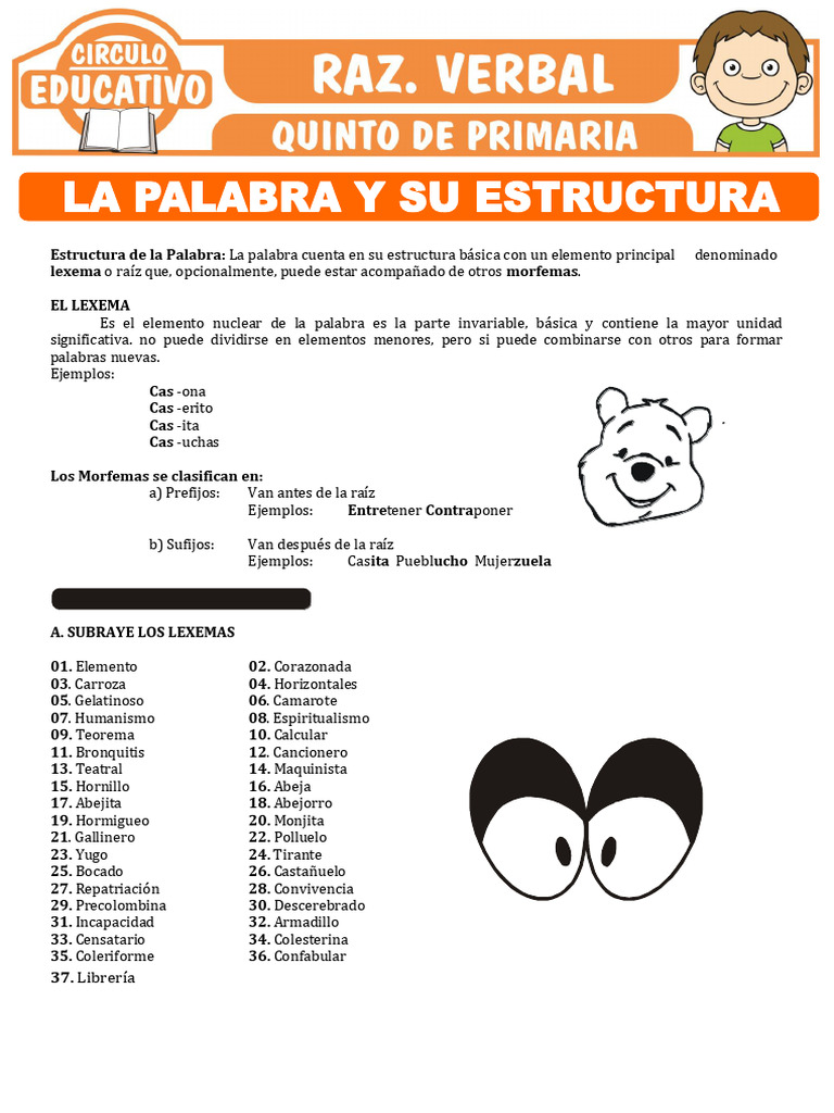 La Palabra y Su Estructura para Quinto de Primaria | PDF