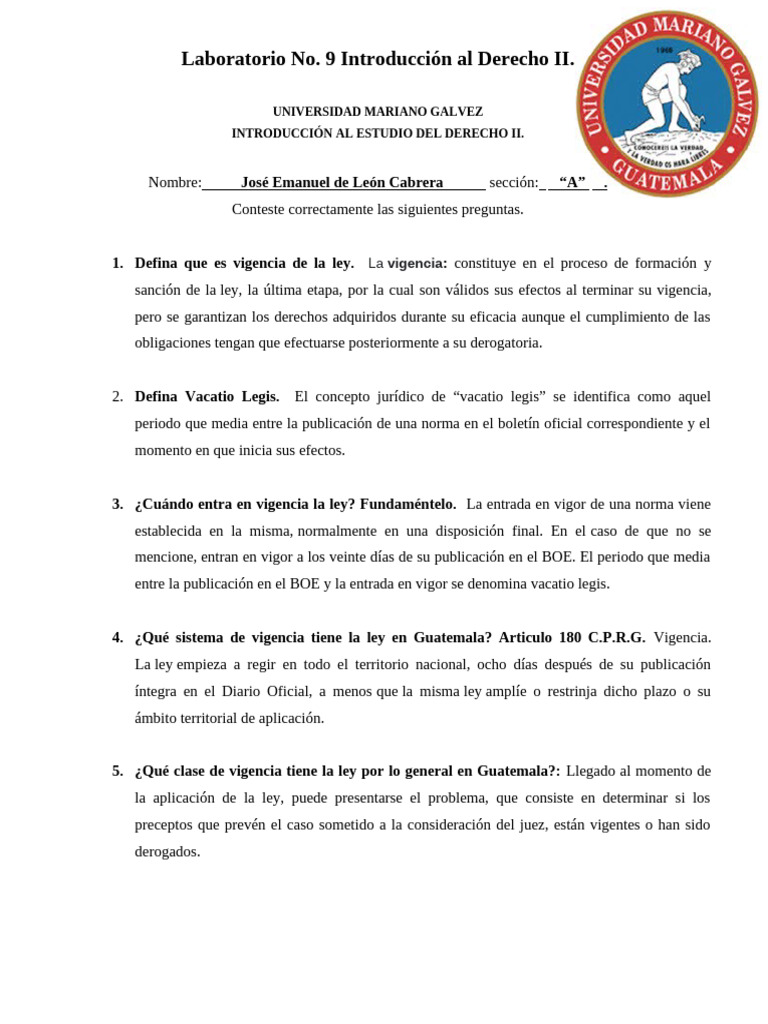 Vacatio Legis y Vigencia de la Ley en Guatemala | PDF | Estatuto | Gobierno