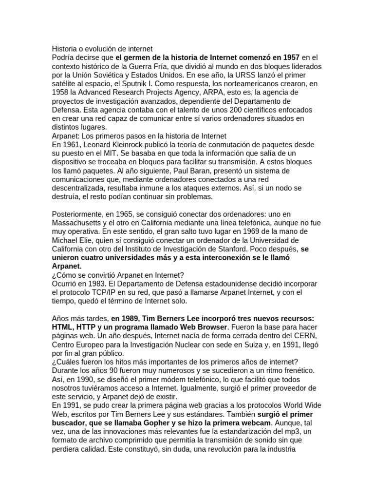 Historia o Evolución de Internet | PDF