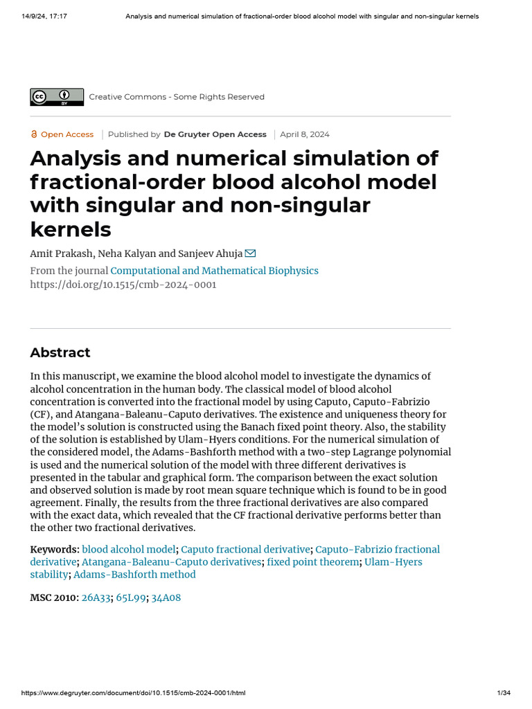 Analysis and Numerical Simulation of Fractional-Order Blood Alcohol ...