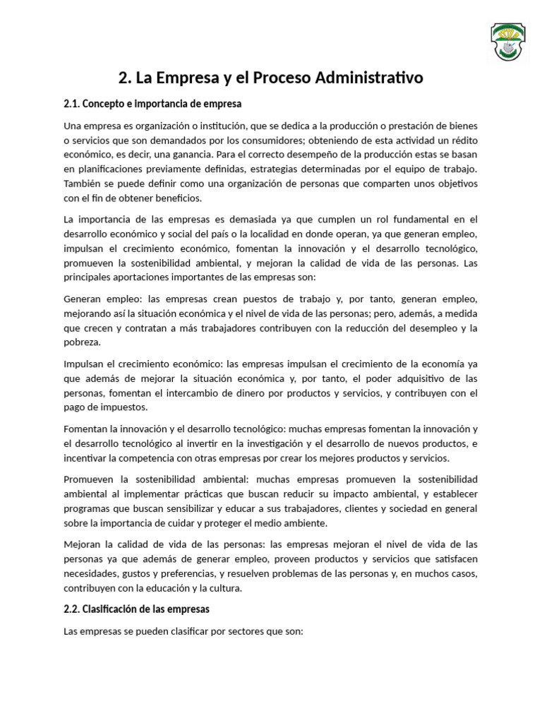 Copia de La Empresa y El Proceso Administrativo | PDF