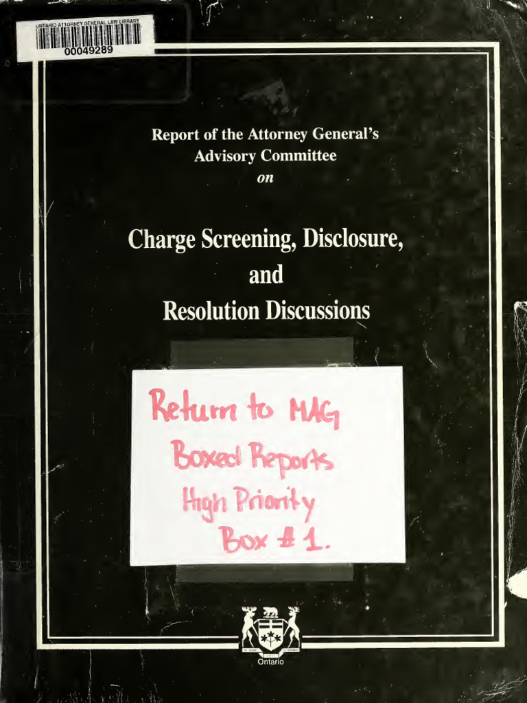 Ontario Charge Screening Report 1993 | PDF | Discovery (Law) | Plea
