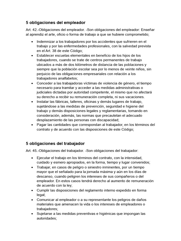 5 Obligaciones Del Empleador | PDF