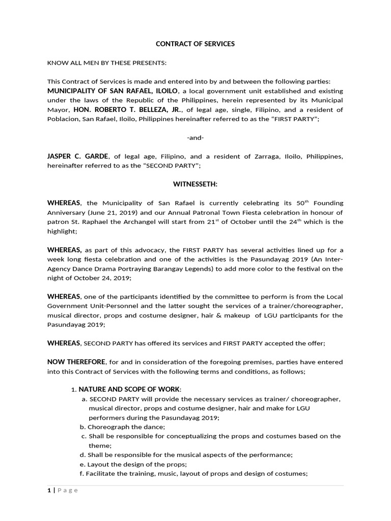 CONTRACT OF SERVICES Sample | PDF
