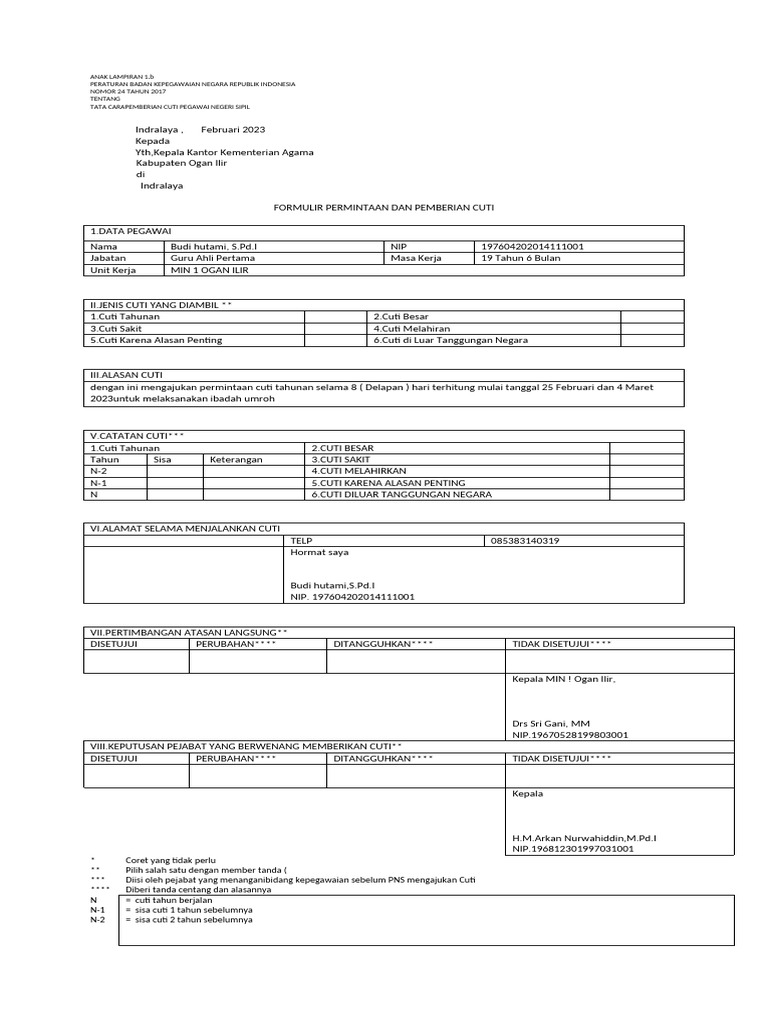 Formulir Cuti Pdf