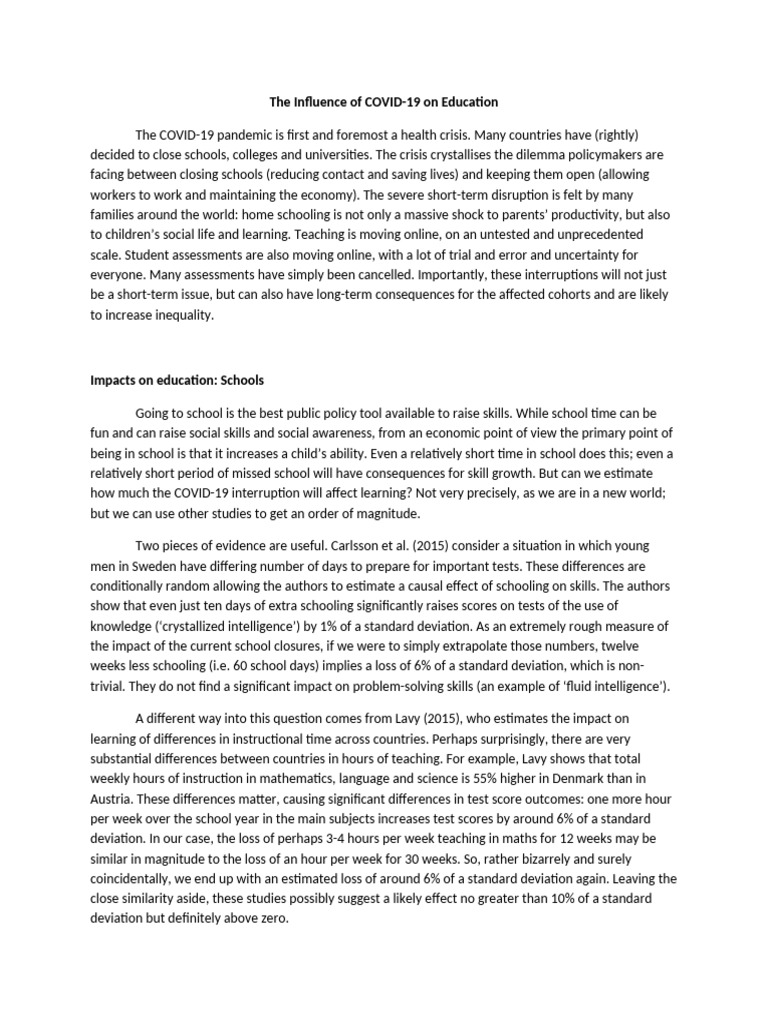 The Influence of COVID-19 On Education | PDF