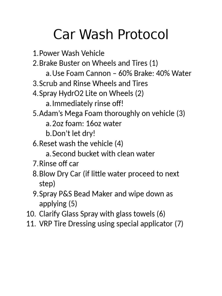 Car wash protocol pdf