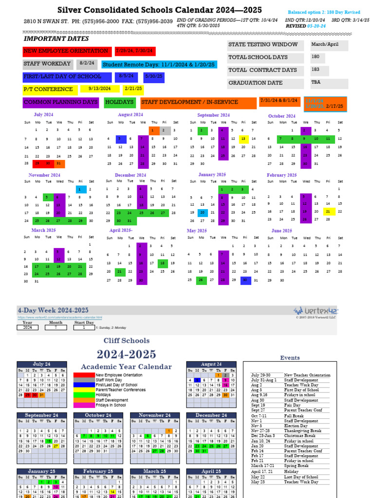 Silver Consolidated Schools Calendar 2024-25 | PDF | Observances | Holidays
