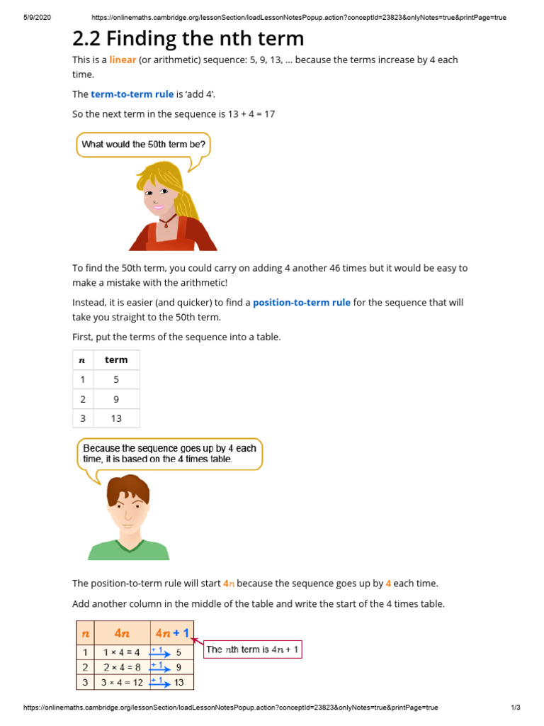 2.2 Finding The NTH Term | PDF | Mathematics | Arithmetic