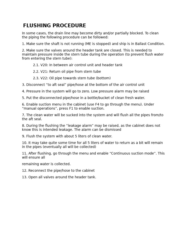 Lagersmit Flushing Procedure | PDF