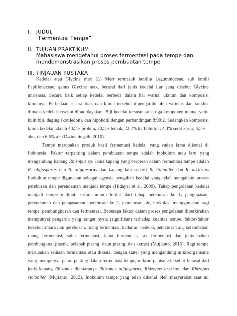 Praktik Fermentasi Tempe | PDF