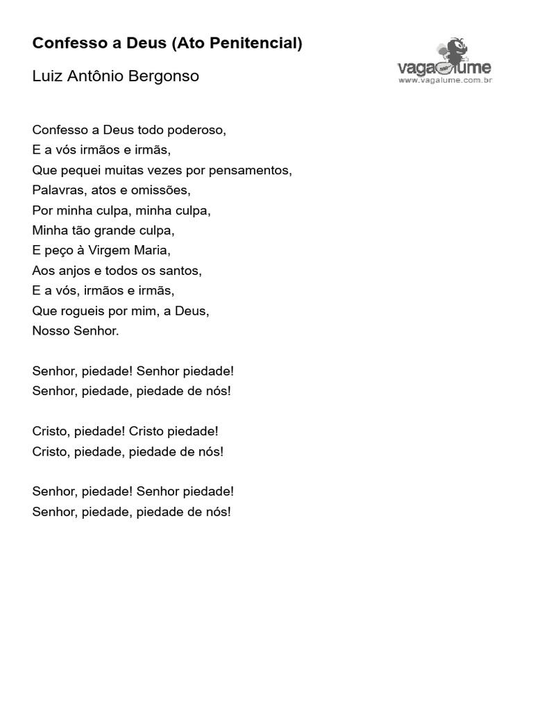 Confesso A Deus (Ato Penitencial) - Luiz Antônio Bergonso - VAGALUME | PDF