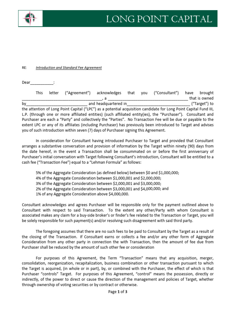 LPC Standard Fee Agreement | PDF
