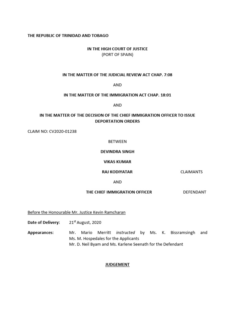 Devindra Singh Vikas Kumar V The Chief Immigration Officer T | PDF