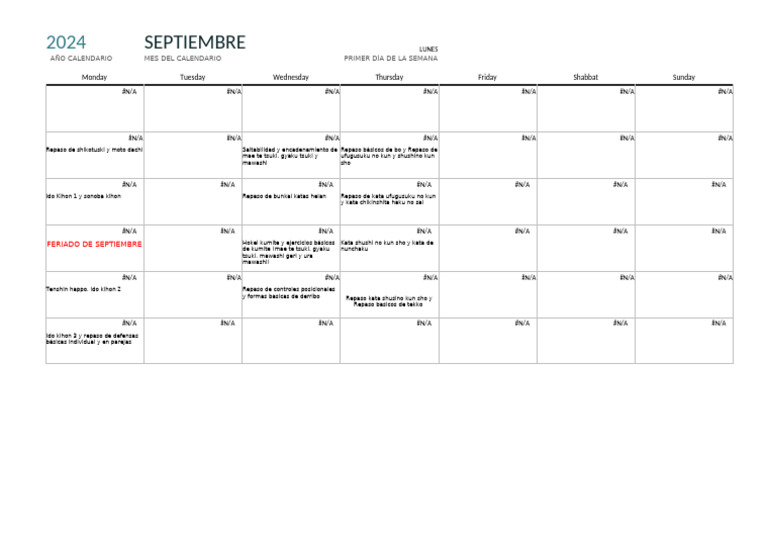 Calendario Clases Mes de Septiembre | PDF