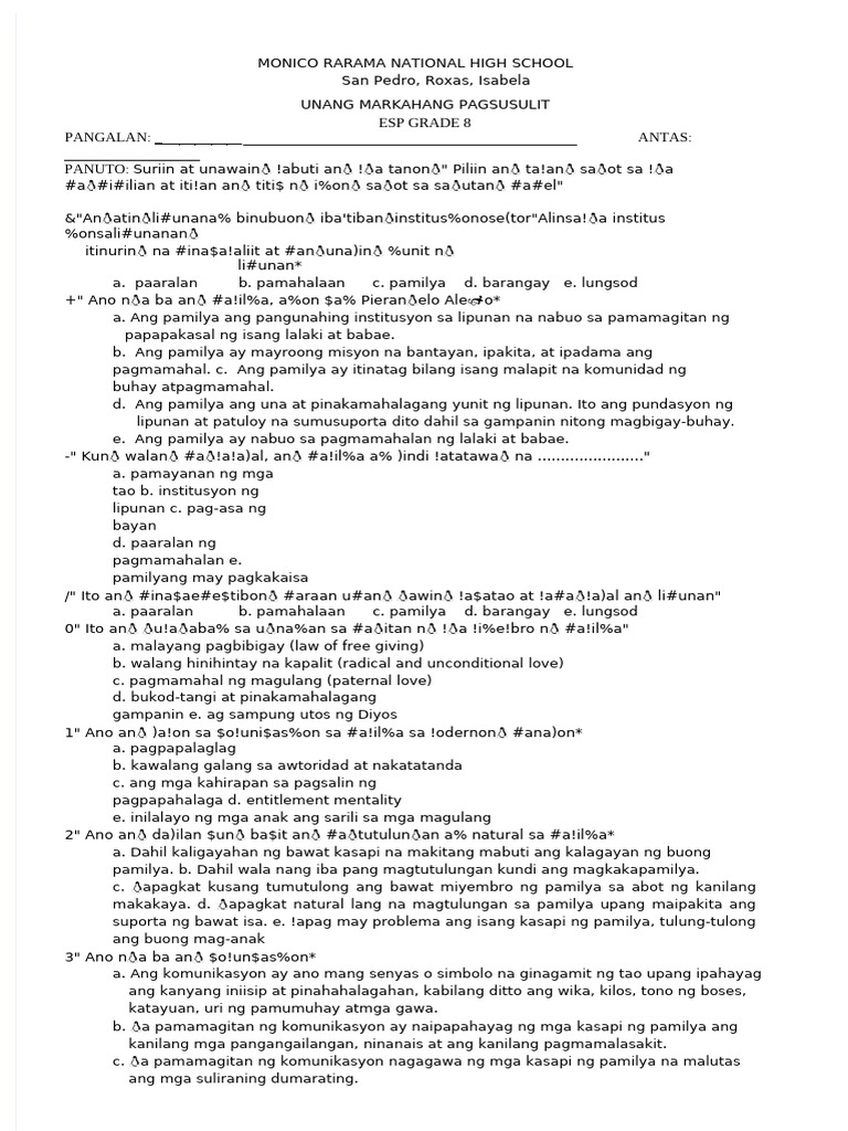 PDF Esp Grade 8 1st Quarter Examination - Compress | PDF