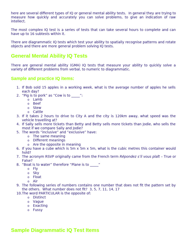 IQ Exam Practice | PDF