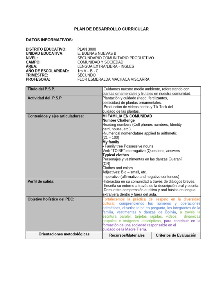 Plan de Desarrollo Curricular Secundario | PDF | Grammar | Semantics