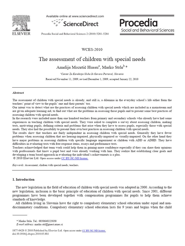 The Assessment of Children With Special Needs | PDF