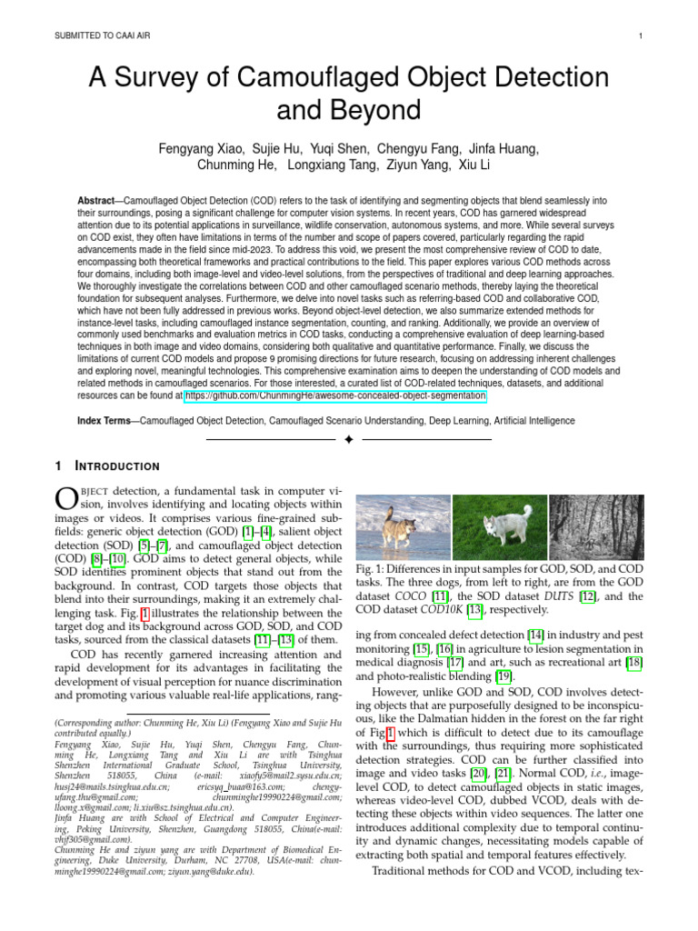 A Survey of Camouflaged Object Detection and Beyond | PDF