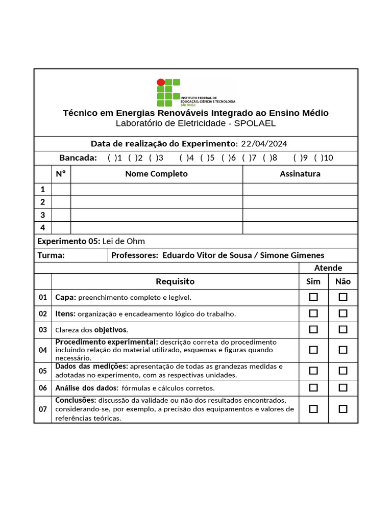 Exp 05 - Spolael - Lei de Ohm - V1-2024 | PDF