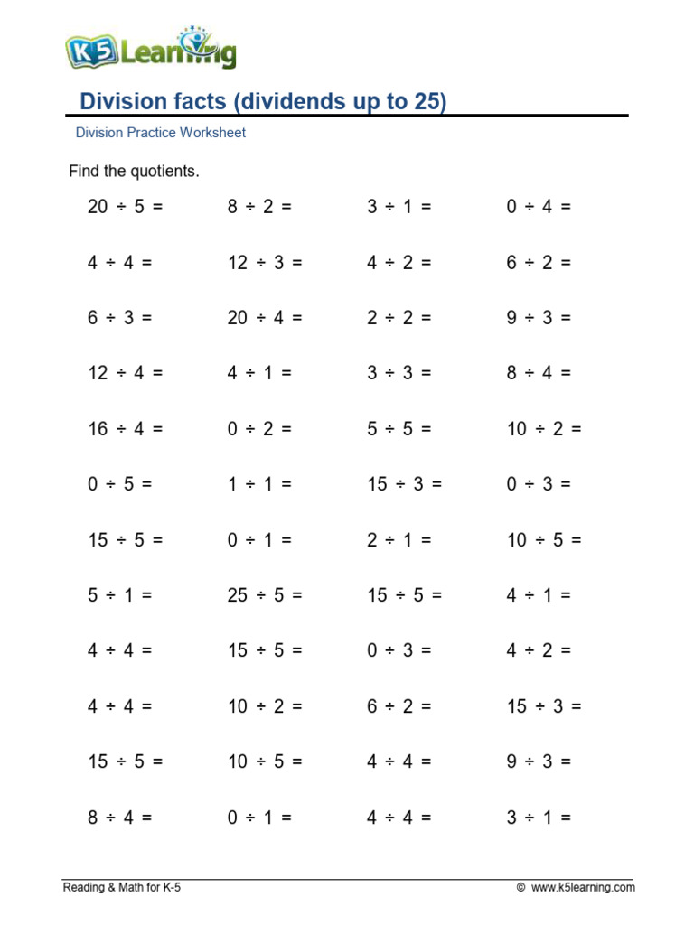 Division Facts Small B | PDF