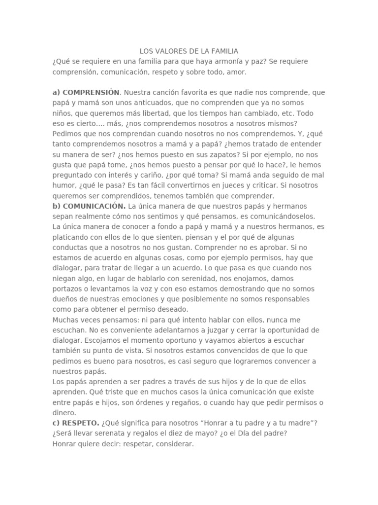 Los Valores de La Familia | PDF | Amor | Relaciones personales, crianza ...