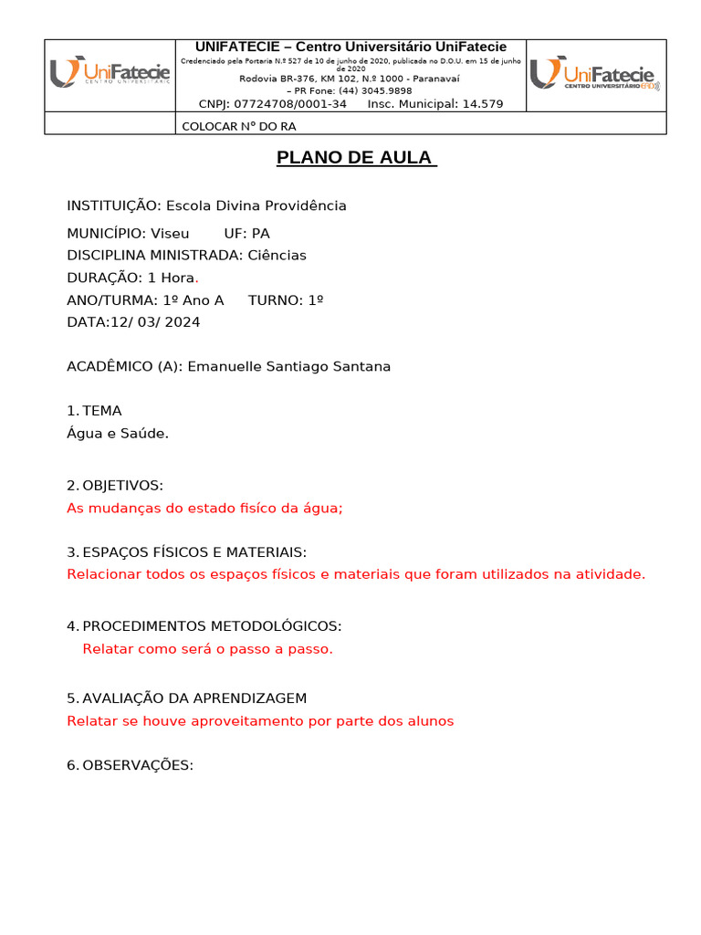 PLANO DE AULA PEDAGOGIA (2) (2) (1) | PDF