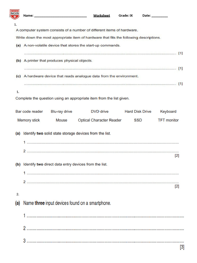 Ch1 and 2 - Worksheet | PDF