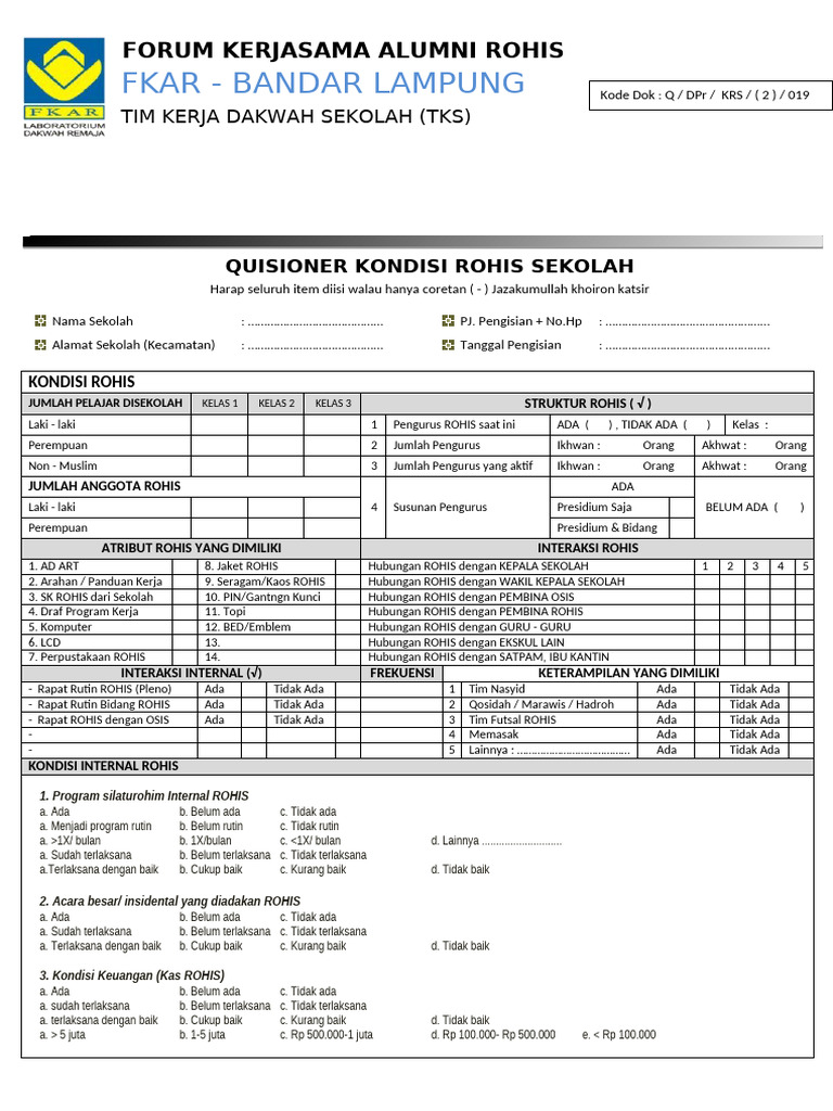 Form KONDISI ROHIS | PDF