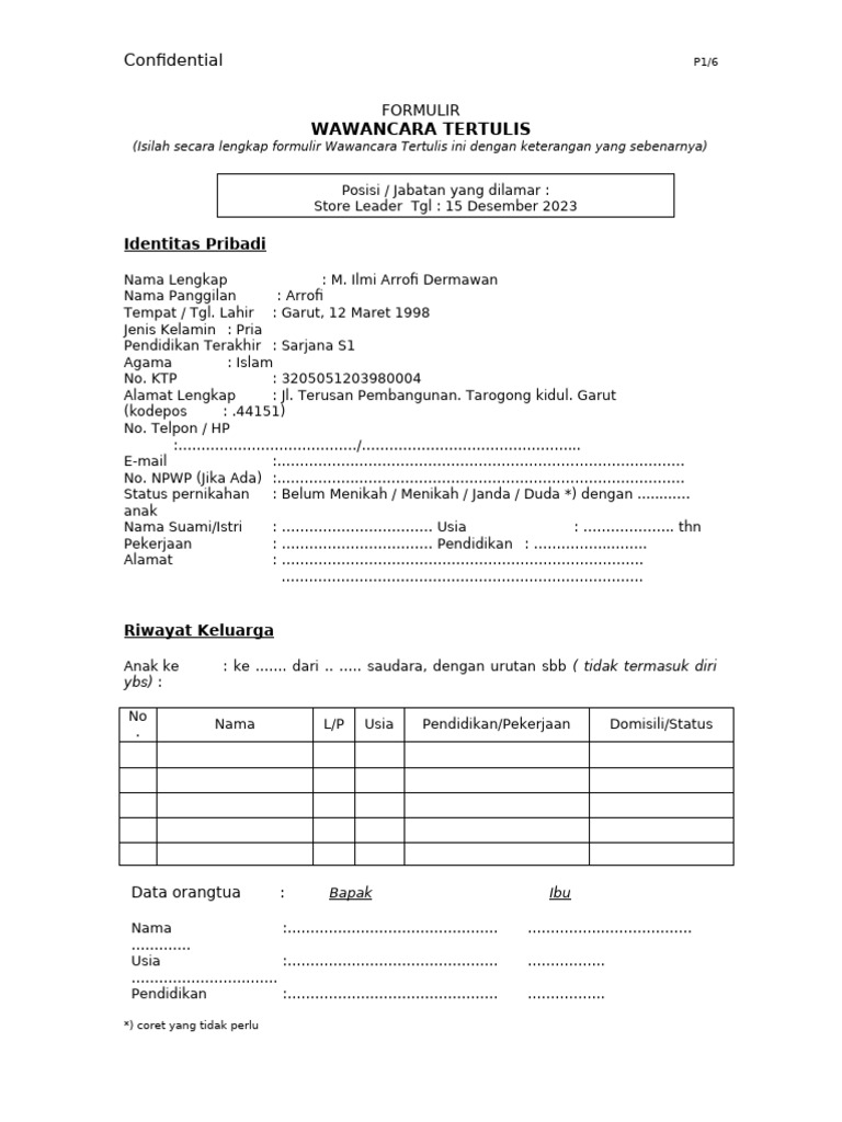 Form Interview Nama Lengkap Pelamar Pdf