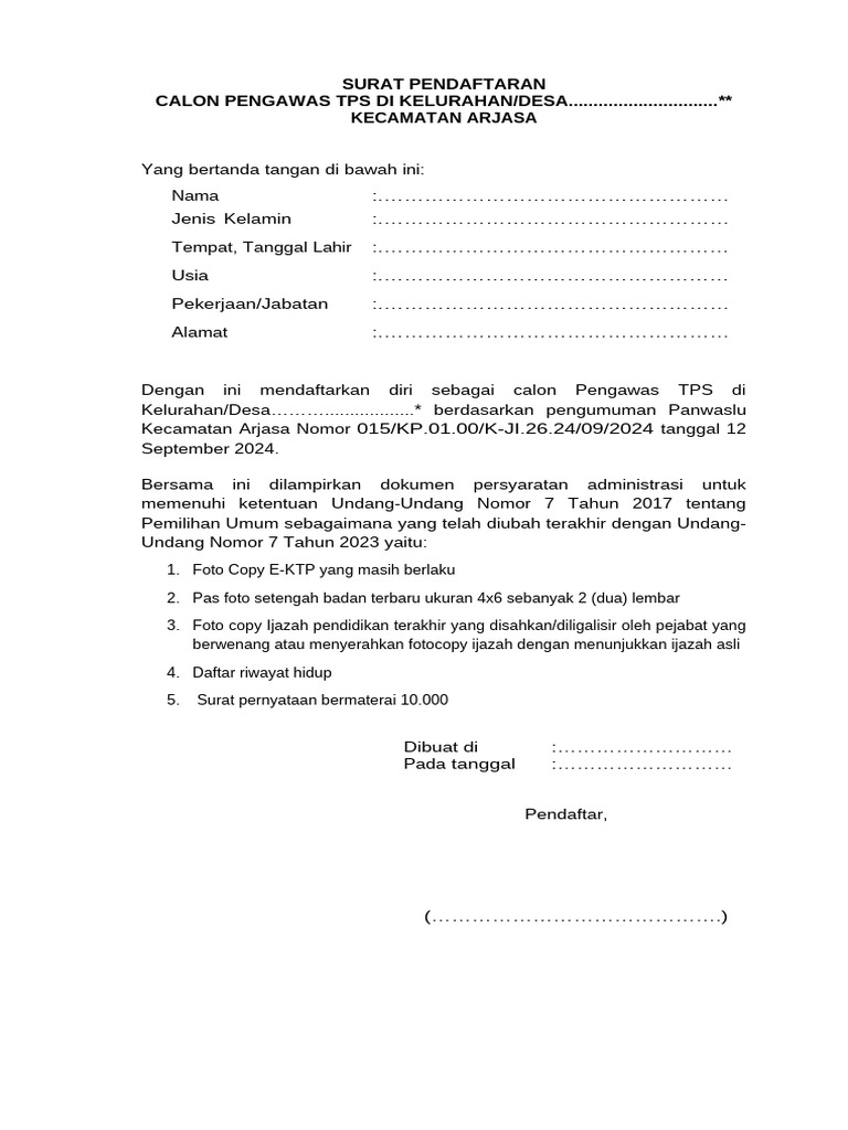 FORM SURAT PENDAFTARAN | PDF