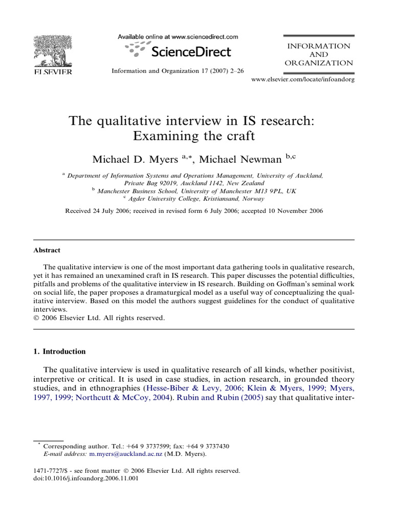 The Qualitative Interview in IS Research Examining The Craft | PDF