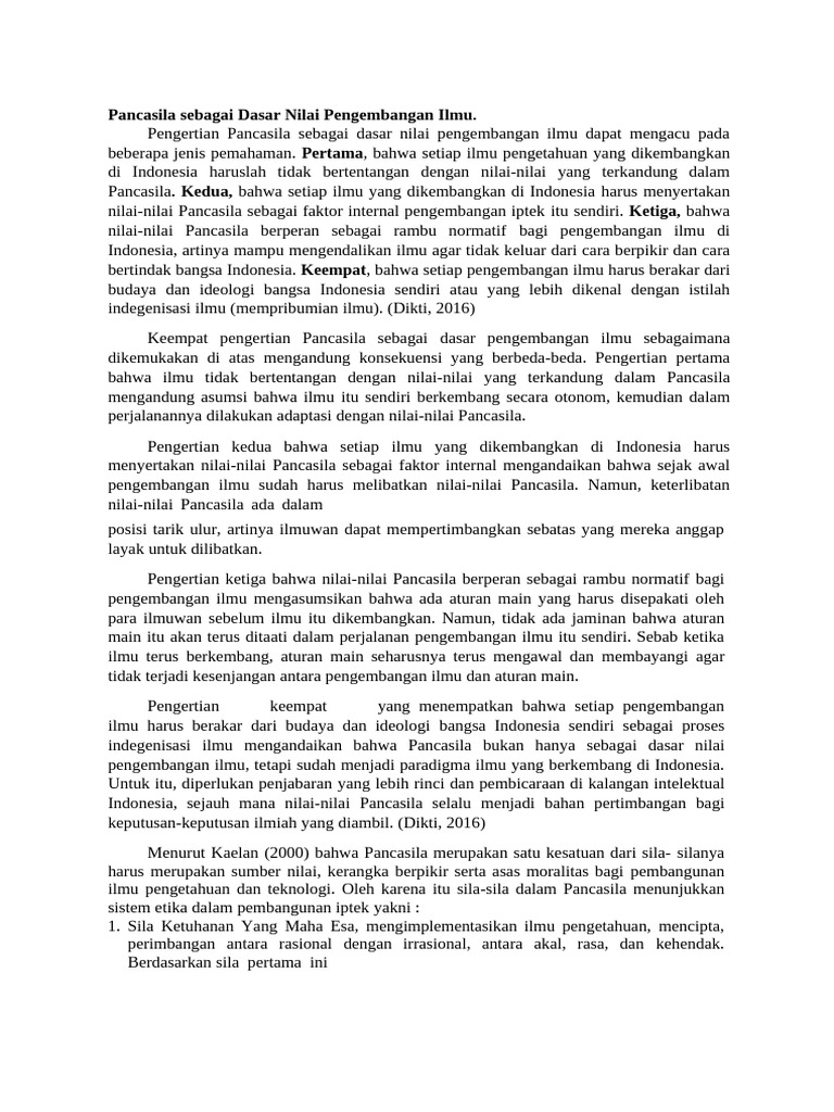 Pancasila Sebagai Dasar Nilai Pengembangan Ilmu | PDF