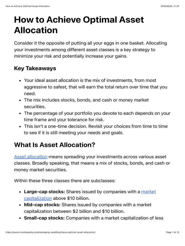 How To Achieve Optimal Asset Allocation | PDF