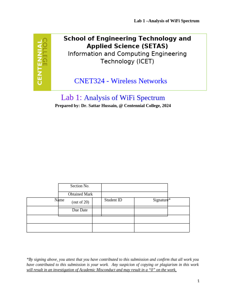 CNET324 Lab 1 - Analysis of WiFi Spectrum | PDF | Wi Fi | Ieee 802.11