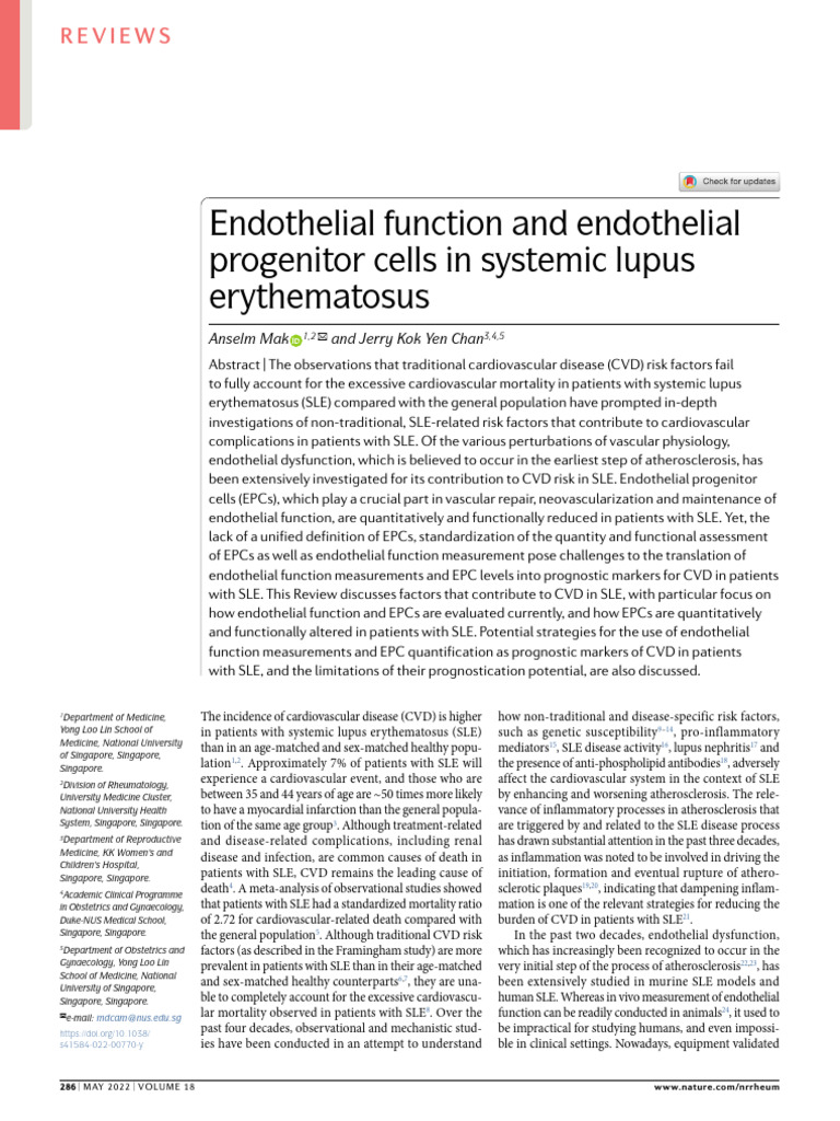 LUPUS The Role of Vascular Endothelial Cells in The Inflammatory ...