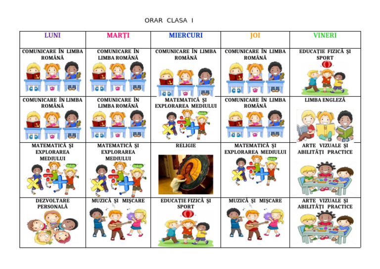 Orar Clasa I - Program Săptămânal | PDF