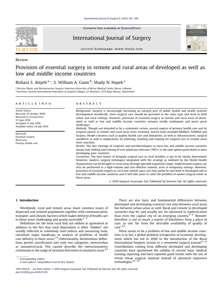 Provision of Essential Surgery in Remote and Rural Areas | PDF