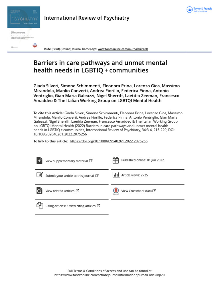 Barriers in Care Pathways and Unmet Mental Health Needs in LGBTIQ ...