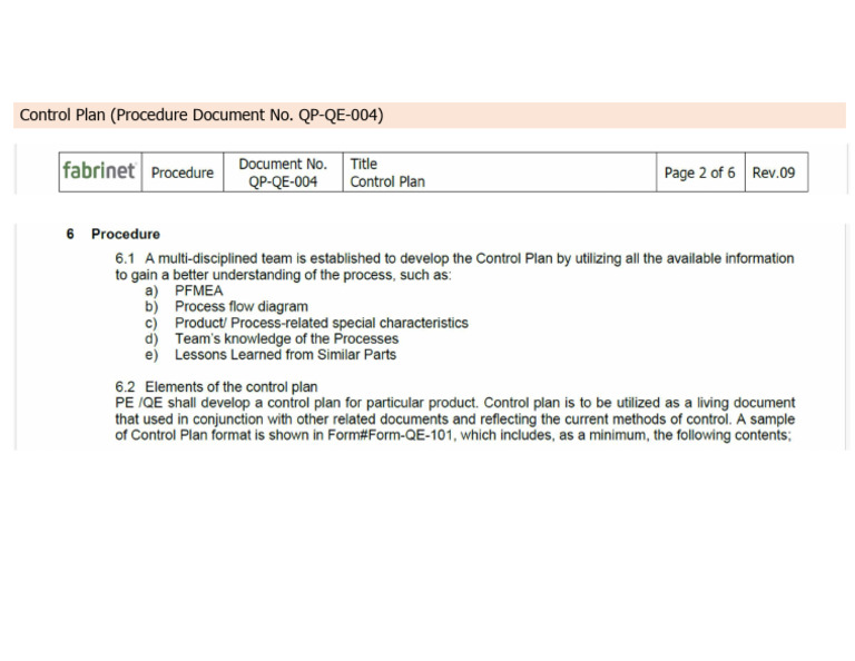 Control Plan Procedure | PDF
