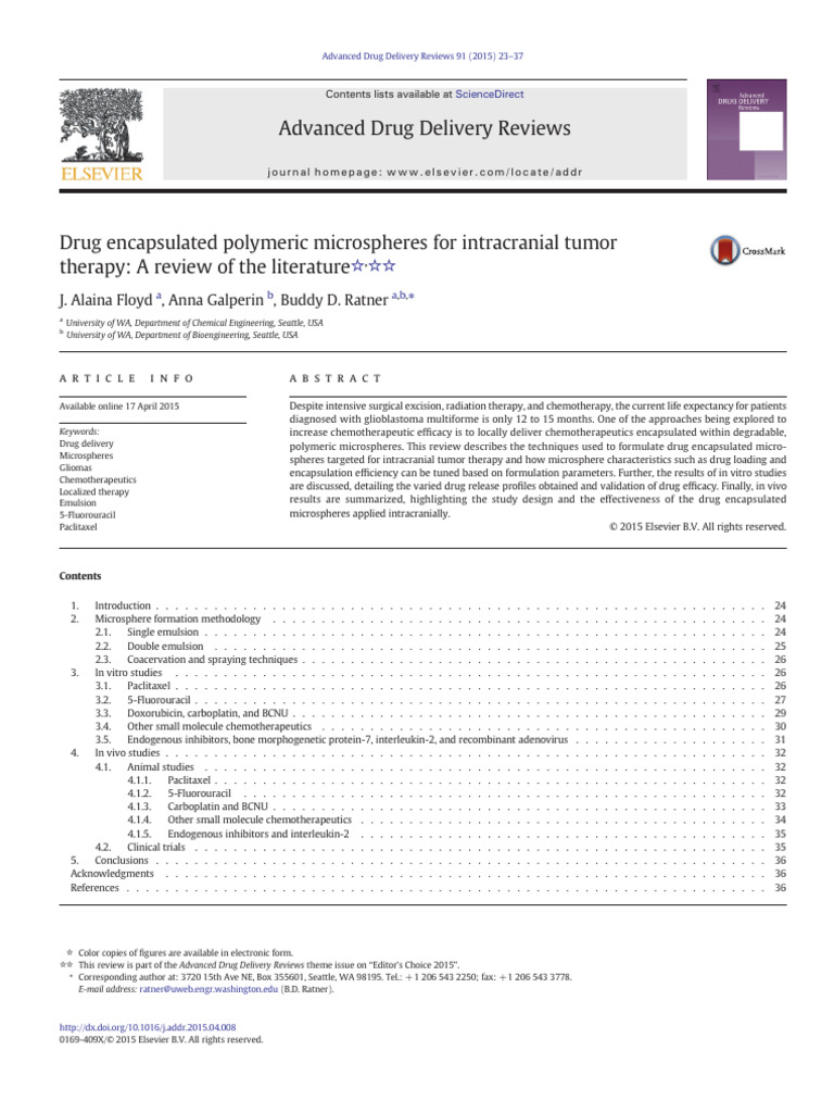 Drug Encapsulated Polymeric Microspheres For Intracranial Tumor Therapy ...